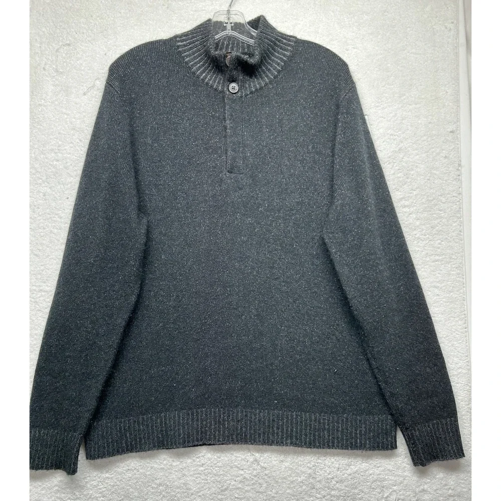 Neiman Marcus Mens Size L Black Long Sleeve Cashmere 1/4 Zip Sweater (J12)